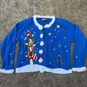 Berek Blue Cardigan with White Trim